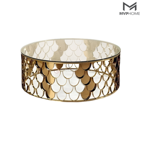 Bàn trà mặt kính decor vảy rồng