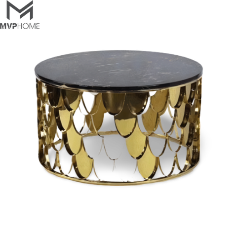 Bàn trà tròn mạ vàng vảy cá