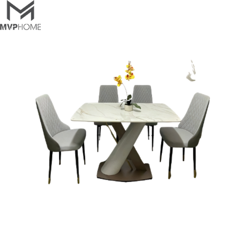 Bộ bàn ăn 4 ghế chân X ống tròn