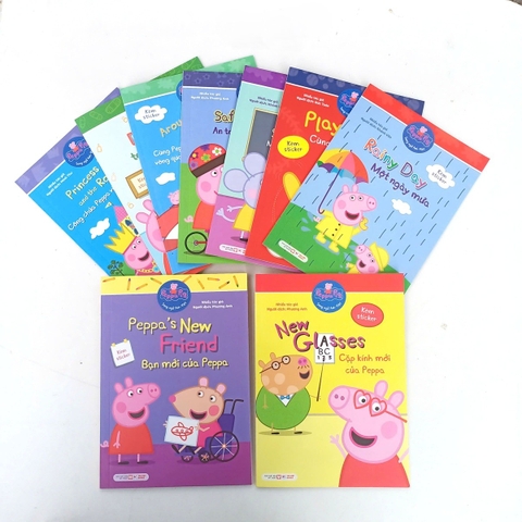 Trọn bộ 9 Cuốn sách Song ngữ Anh Việt - Peppa Pig: Một ngày mưa, Cặp kính mới, Cùng chơi bóng nào,.. - Tân Việt