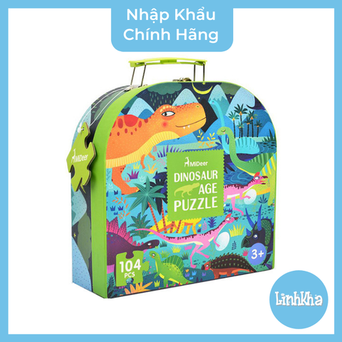 Ghép Hình Động Vật Khủng Long 104 pcs Cho Bé 3Y+ Chính Hãng Mideer  - Hộp Thiếc Có Quai Xách - Dinasour puzzle Mideer MD3026