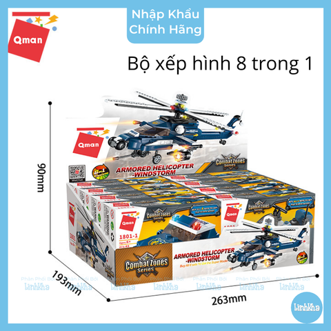 Bộ Xếp Hình 8 trong 1 - Trực Thăng Chiến Đấu - Qman 1801