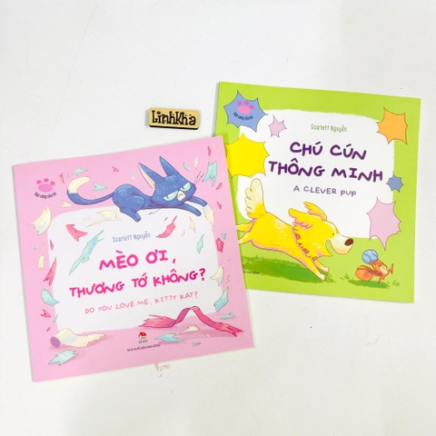 Combo A 2 cuốn Bạn cưng của bé: Chú cún thông minh - Mèo ơi - sách song ngữ AV - Kim Đồng