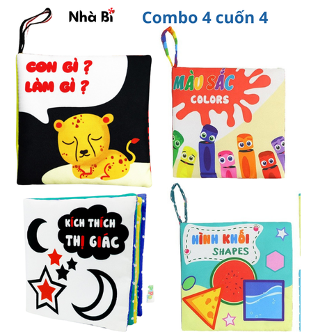 Combo 4 cuốn 12x12cm nhỏ 4: Con gì làm gì - Màu sắc - Kích thích thị giác - Hình khối