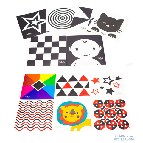 Combo (1) 12 thẻ gồm 6 Thẻ Đen Trắng (1) và 6 Thẻ Màu (1) Kích Thích Thị Giác Cho Bé Sơ Sinh