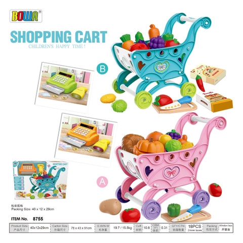 Bộ Đồ Chơi Xe Đẩy Siêu Thị Cho bé tự động thanh toán, có dùng pin - BOWA 8755AB