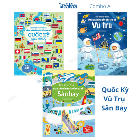 Combo 3A 3 cuốn Frist Sticker Book - Quốc kỳ - vũ trụ - sân bay