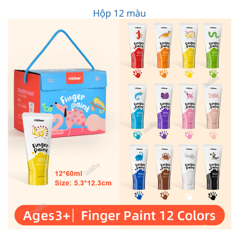Màu vẽ bằng tay Finger Paint 12 color - MD4166 (12 tuýp/1 hộp), hiệu: Mideer