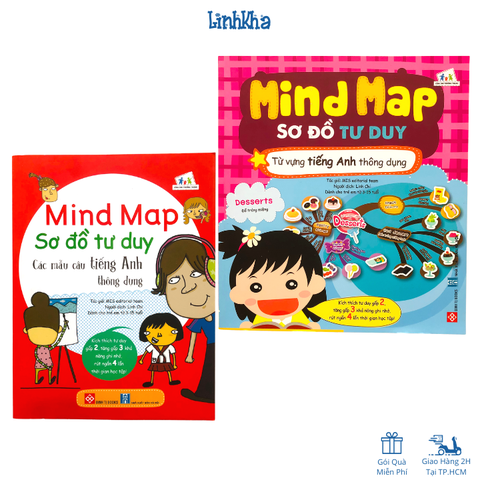 Combo 2 cuốn Mind Map sơ đồ tư duy từ vựng và mẫ câu tiếng Anh