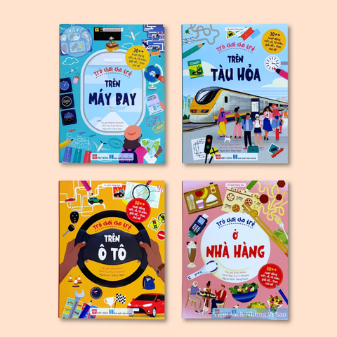 Sách Trò chơi cho trẻ - Trên ô tô, Ở nhà hàng, Trên máy bay, Trên tàu hỏa  - viết vẽ tô màu giải đố cho bé 6 - 12 tuổi - Đinh Tị