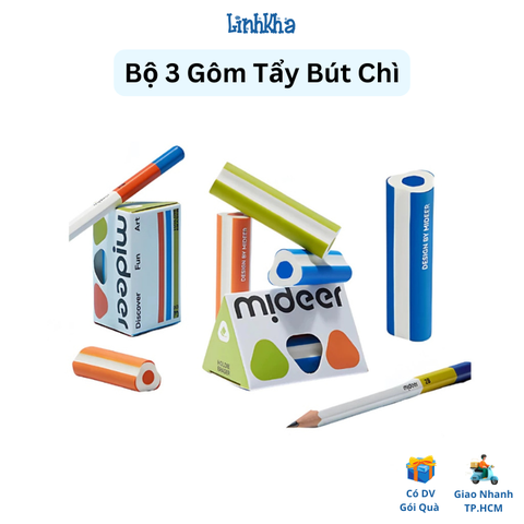 Bộ 3 gôm tẩy bút chì hình tam giác cho bé nhỏ dễ cầm - Mideer Holdie Eraser