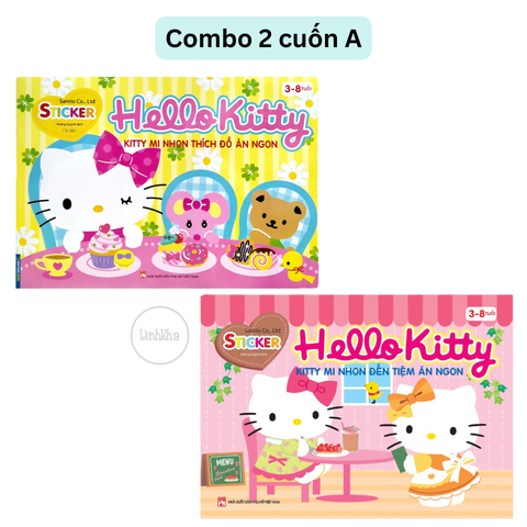Combo 2 cuốn A: Kitty Mi Nhon Đến Tiệm Ăn Ngon, Thích Đồ Ăn Ngon - Sách Dán hình Kitty Minh Thắng
