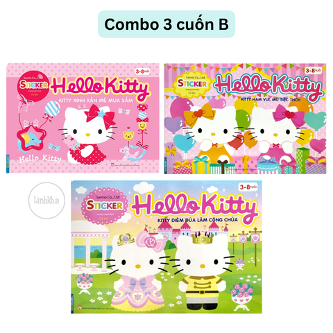 Combo 3 cuốn B: Kitty Ham Vui, Mở Tiệc Thôi; Mê Mua Sắm; Làm Công Chúa - Sách Dán hình Kitty Minh Thắng