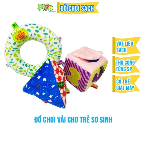 Bộ 3 khối vải vuông, tròn, tam giác - đồ chơi vải an toàn pipo