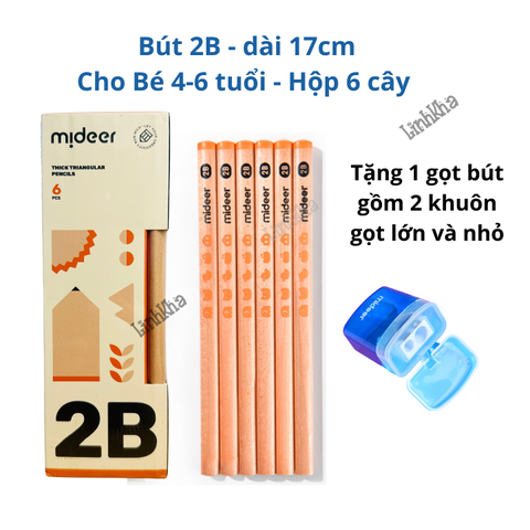 (Kèm gọt 2B) Bộ bút chì đen cao cấp 2B mideer (MD0168)