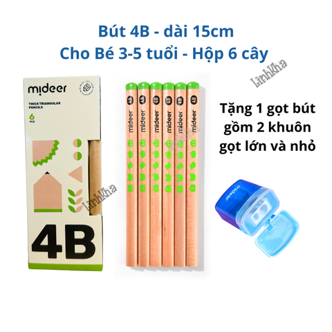 Bút chì 4B mideer - combo hộp tặng gọt xanh