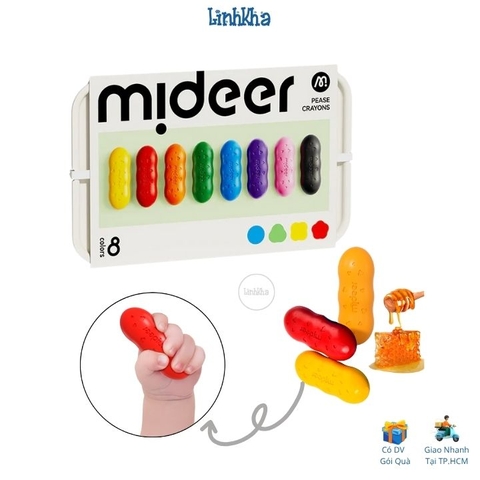 Hộp 8 Bút Sáp Ong Hữu Cơ Cầm Tay Hình Hạt Đậu Cho Bé Dễ Cầm Tô Màu - Mideer Pease Crayons - 8 Colors