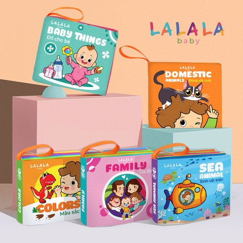 Combo 5 Cuốn Sách Vải Sơ Sinh 11x12cm Màu - ĐV Nuôi - SV Biển - Gia Đình - Màu Sắc- Đồ của Bé Lalala Baby