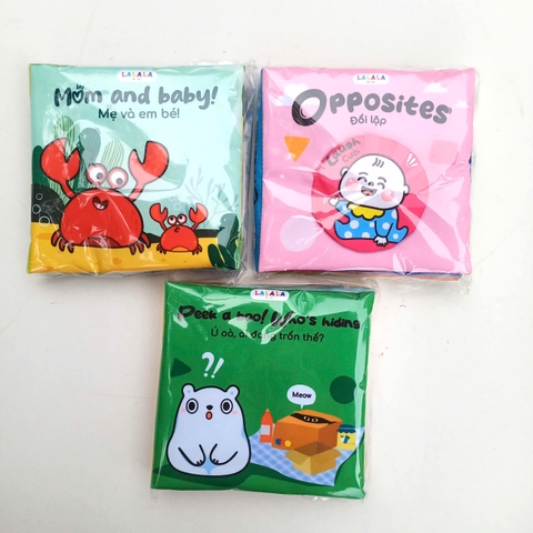 Combo 3 cuốn sách vải Lalala baby Ehon tương tác (Opposites, Peek a boo! Who's hidding, Mom and baby)