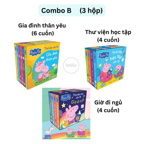 Combo 3 hộp sách Peppa Pig: Thư viện học tập, gia đình thân yêu, giờ đi ngủ - box mini - Tân Việt Books
