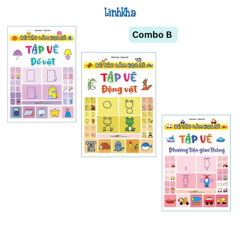 Combo B 3 sách Bé tập làm họa sĩ - Tập vẽ từ Phương tiên giao thông,Động vật,Đồ vật - Minh Long