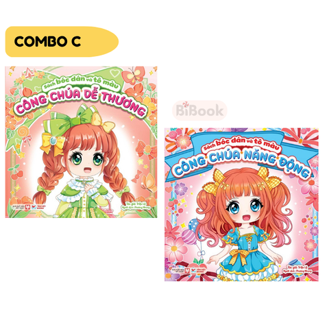 Combo 2C 2 cuốn Công chúa Dễ Thương & Năng Động - Sách bóc dán và tô màu - Tân Việt