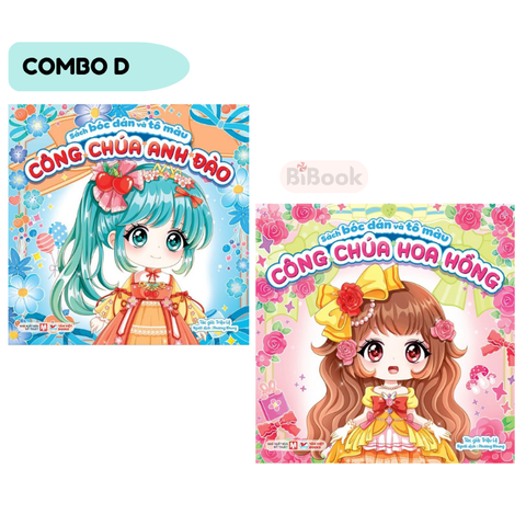 Combo 2D 2 cuốn Công chúa Anh Đào & Hoa Hồng - Sách bóc dán và tô màu - Tân Việt