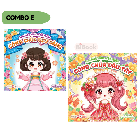 Combo 2E 2 cuốn Công chúa Dịu Dàng & Dâu Tây - Sách bóc dán và tô màu - Tân Việt