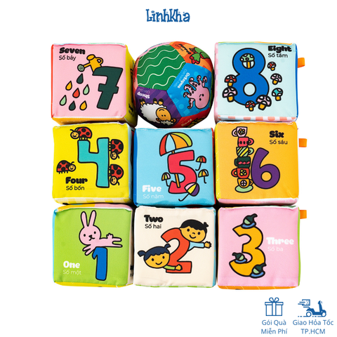 Bộ 8 Đồ chơi Hình Khối Xúc Xắc Tặng Kèm Bóng Vải Lalala Baby - TRAVEL BLOCK