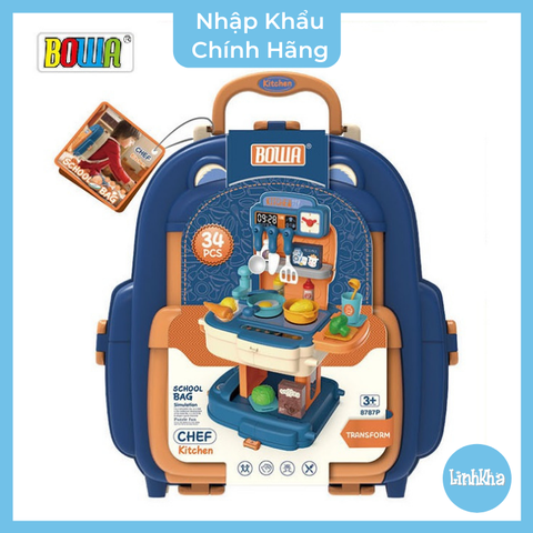 Đồ Chơi Nhà Bếp Có Thể Xếp Lại Mang Như Balo - Hàng Chính Hãng Bowa 8787p - Kitchen Set School Bag Role
