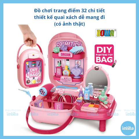 Đồ Chơi Trang Điểm Nhập Vai BOWA 8252 - 32 chi tiết Có Thẻ Nhựa Cho Bé Tự Trang Trí Ngoài Hộp