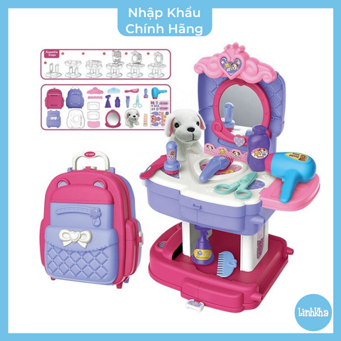 Đồ Chơi Trang Điểm Chăm Sóc Thú Bông Xếp Lại Được Như Balo Bowa 8394P - Pet care School Bag Role