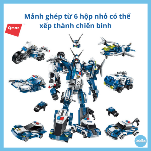 Đồ Chơi Xếp Hình Robot Cảnh Sát Bộ Gồm 6 Hộp Nhỏ Ráp Thành Chiến Binh Thần Tốc  - Hiệu Qman - 594 chi tiết - bé 6Y+