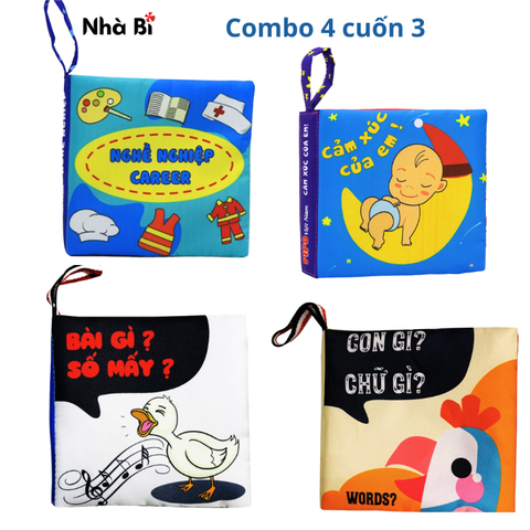 Combo 4 cuốn 12x12cm nhỏ 3:Nghề nghiệp - Cảm xúc - Bài gì số mấy - Con gi chữ gì