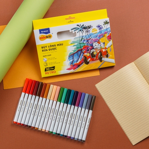 Bút lông màu rửa được washable fiber pens - 20 màu Retro - SWM-C009 20 màu - colokit Thiên Long