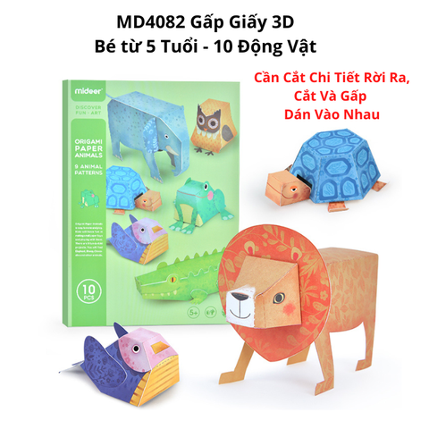 Đồ Chơi Gấp Giấy Origami 3D Mideer MD4082: Động Vật Cấp Độ 1 - Cho Trẻ Từ 5 Tuổi