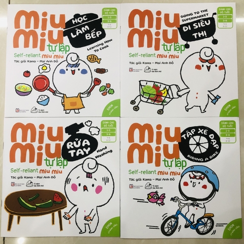 Combo 4 cuốn nửa bộ B Miu Tự Lập 2 - Tập Xe Đạp - Học Làm Bếp - Đi Siêu Thị - Rửa Tay