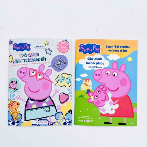 Combo 2 cuốn Sách Peppa Pig Sách tô màu, bóc dán Trò chơi mình thích & Gia đình hạnh phúc (Tân Việt Books)