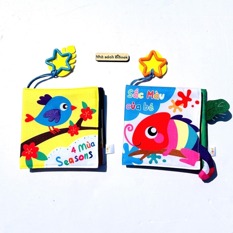 Combo 2 cuốn Sách vải 4 mùa, Sắc màu của bé - có chi tiết tương tác, an toàn dễ giặt vệ sinh cho bé - size cơ bản 15x15 - pipovietnam