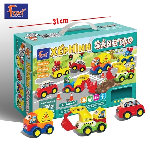 (Hộp xanh lá 010) Đồ chơi Xếp Hình Sáng Tạo Xếp Hình Chi tiết to cho bé từ 18 tháng - Lắp ráp ô tô - Foxi
