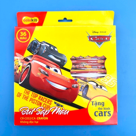 Bút sáp màu crayon 36 màu hộp giấy hình xe cars lighning mcqueen CR-C032/CA 36 màu - colokit Thiên Long