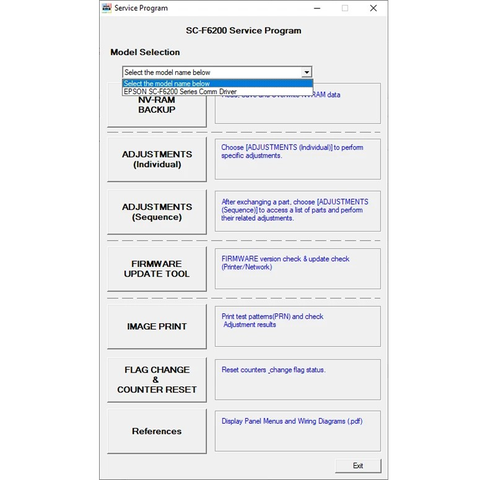 Phần mềm reset - Service Adjustment Program cho máy in Epson SureColor SC-F6300, F6330, F6340, F6350
