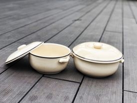 Thố cơm men kem viền màu BH P17