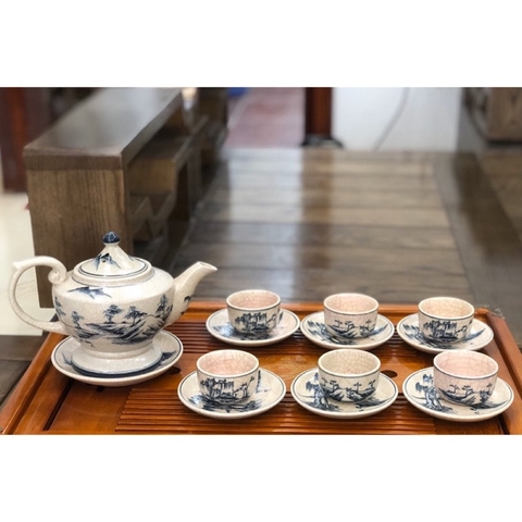Bộ trà dáng Lư men rạn vẽ