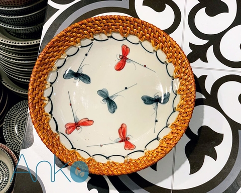 Rổ/ khay sứ xiên tre P21