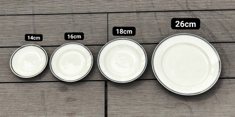 Đĩa tròn men kem viền màu BH P18