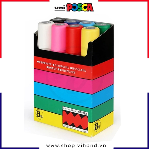 Bút sơn vẽ đa chất liệu Uni Posca Paint Marker PC-17K Chisel - SET 8 màu