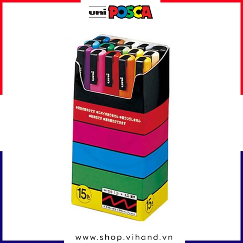 Bút sơn vẽ đa chất liệu Uni Posca Paint Marker PC-3M Fine - Set 15 màu