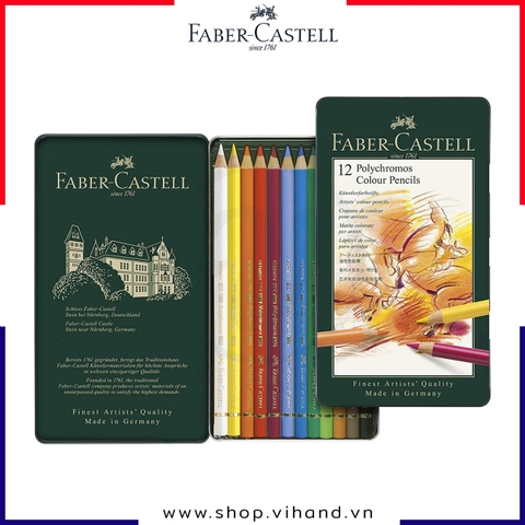 Bộ bút chì màu cao cấp Faber-Castell Polychromos - 12 Màu (Hộp thiếc)