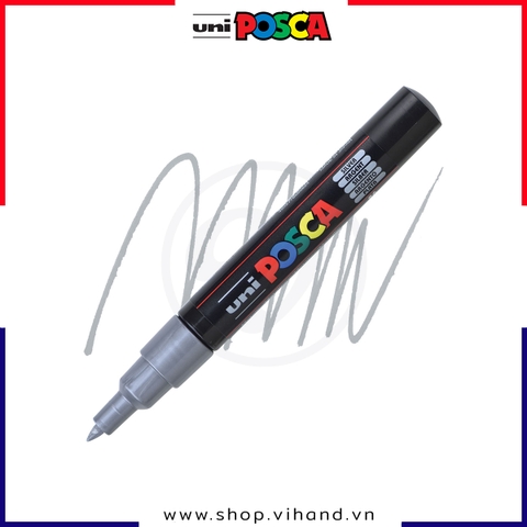 Bút sơn vẽ đa chất liệu Uni Posca Paint Marker PC-1M Extra Fine - Silver (Bạc)